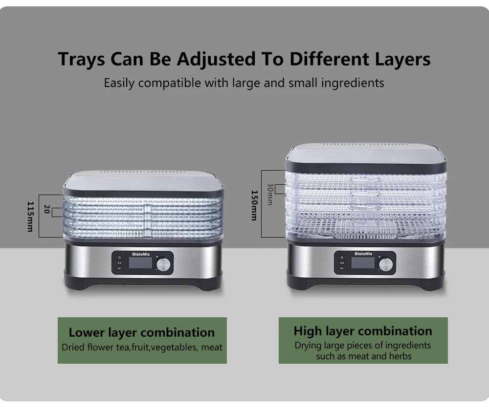 BioloMix 5-Tray Food Dehydrator | BPA-Free Digital Timer & Temperature Control - Chamberland Homes