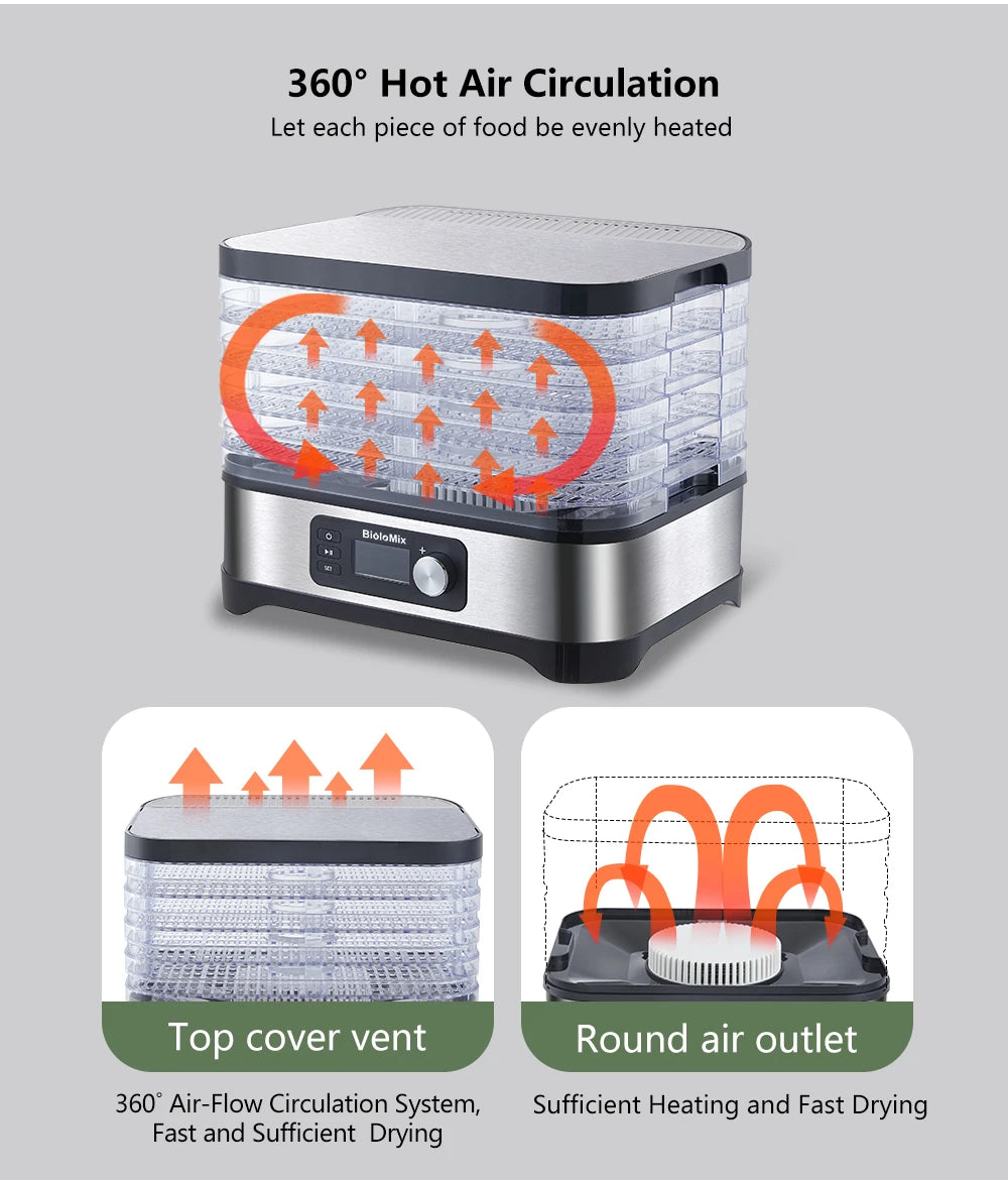 BioloMix 5-Tray Food Dehydrator | BPA-Free Digital Timer & Temperature Control - Chamberland Homes