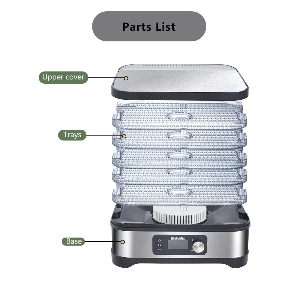 BioloMix 5-Tray Food Dehydrator | BPA-Free Digital Timer & Temperature Control - Chamberland Homes