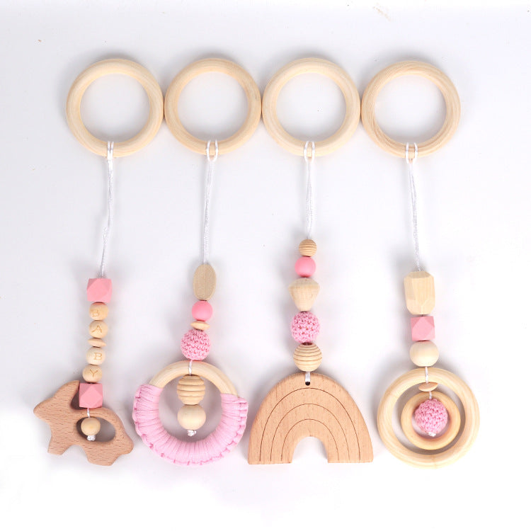 4PCS Baby Play Gym Set | Silicone Beads, Wood Teether & Rattle