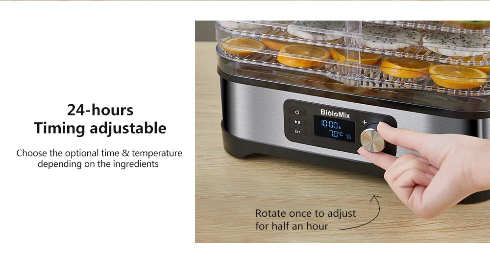 BioloMix 5-Tray Food Dehydrator | BPA-Free Digital Timer & Temperature Control - Chamberland Homes