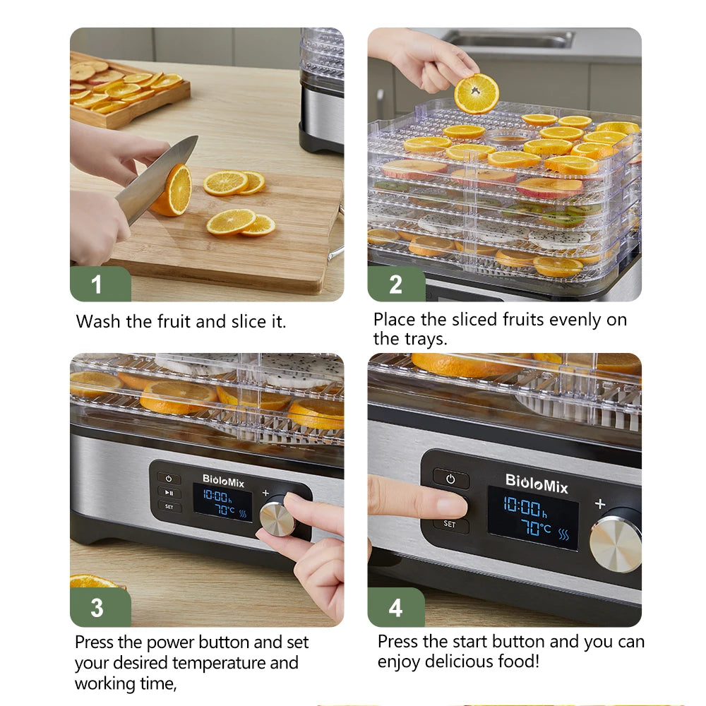 BioloMix 5-Tray Food Dehydrator | BPA-Free Digital Timer & Temperature Control - Chamberland Homes