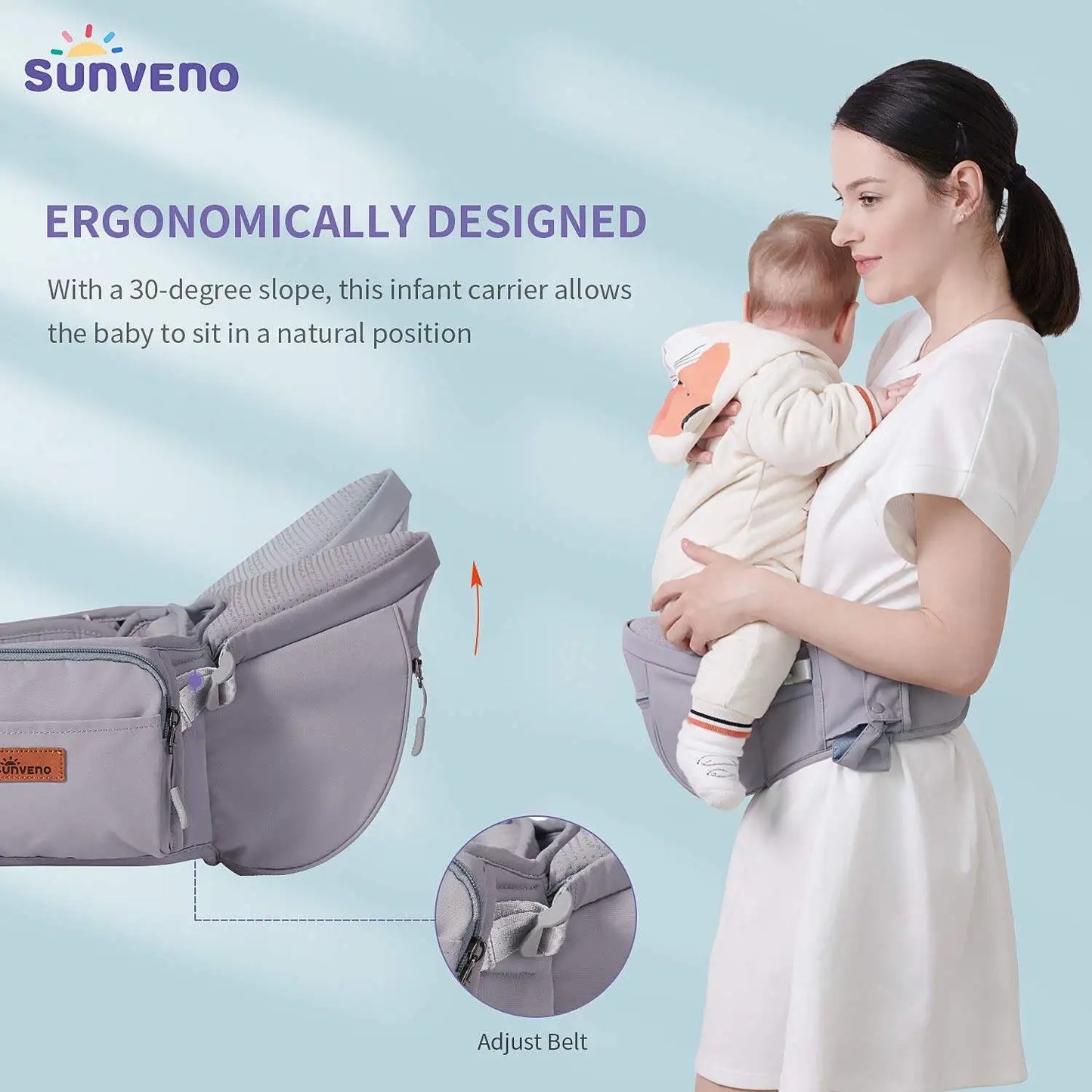 Sunveno Ergonomic Baby Carrier | Infant Hip Seat & Adjustable Stool