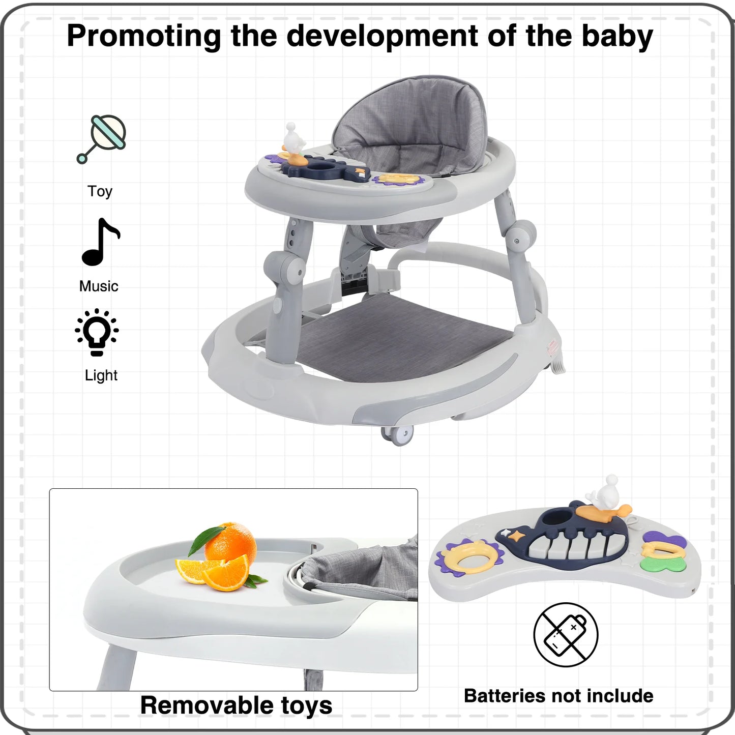 UBRAVOO Foldable Baby Walker | Adjustable Height & Music Toy