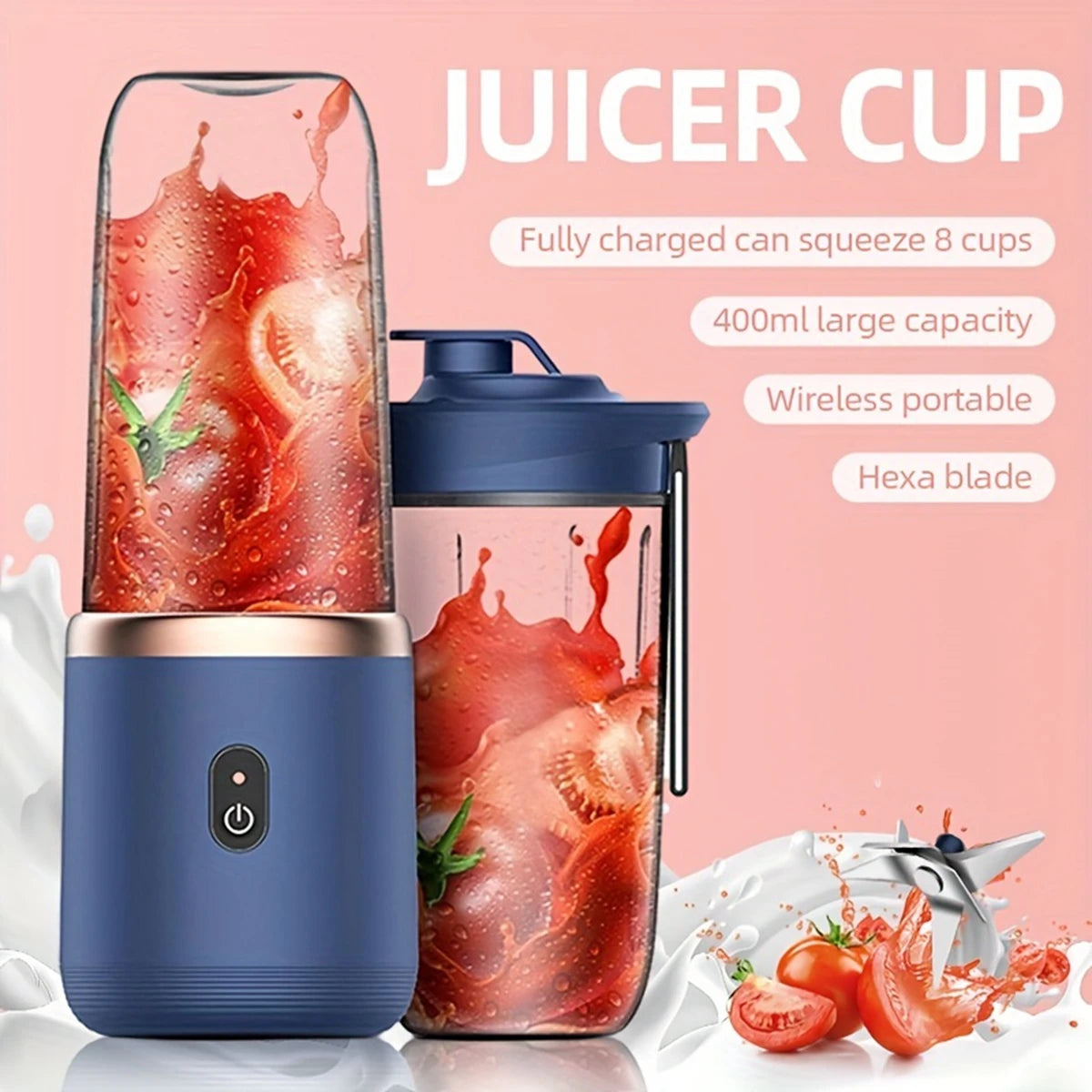Portable Electric Juice Extractor | Blue/Pink Multi-Function Mixing Cup - Chamberland Homes