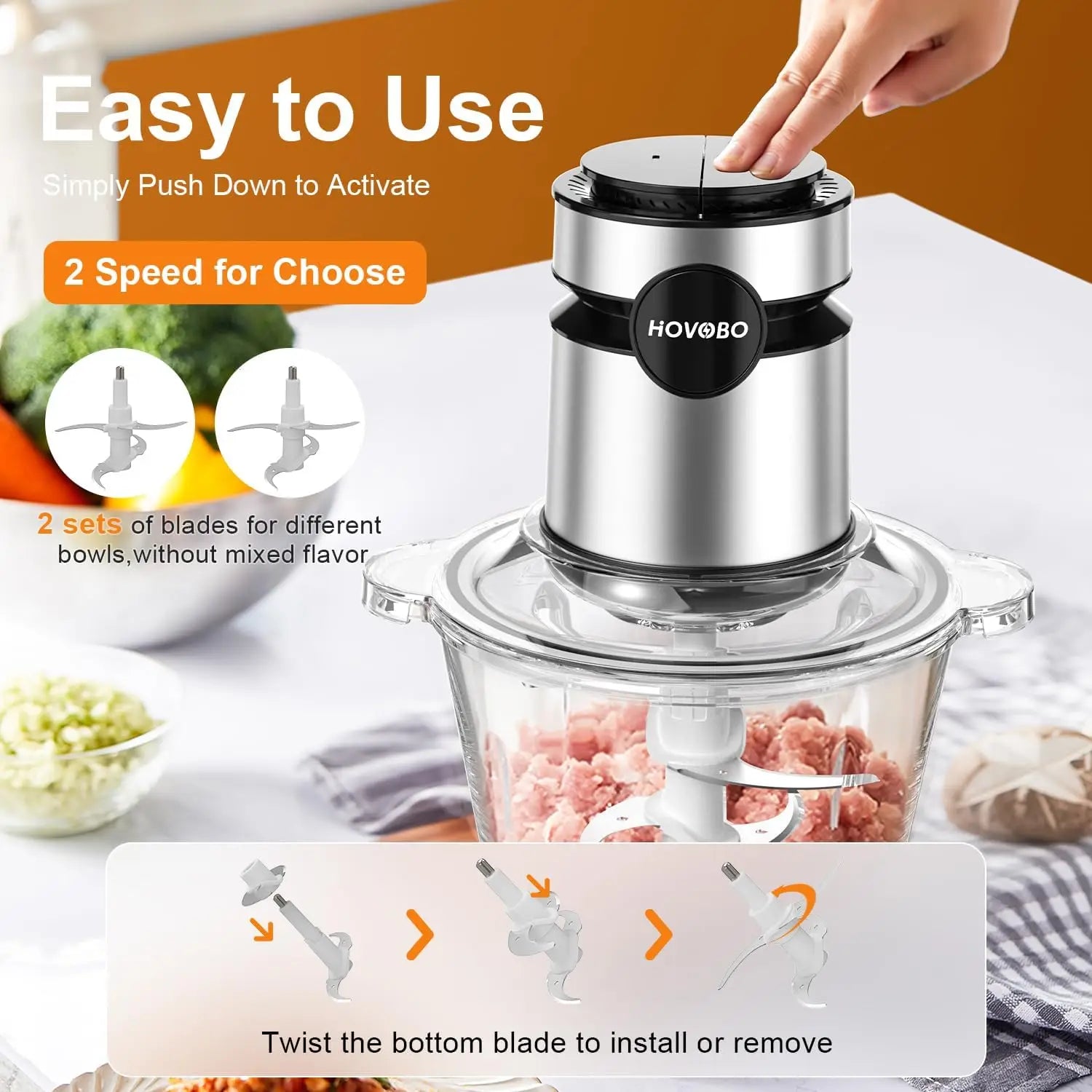 500W Electric Food Processor 2-Speed Meat Grinder & Vegetable Chopper - Chamberland Homes