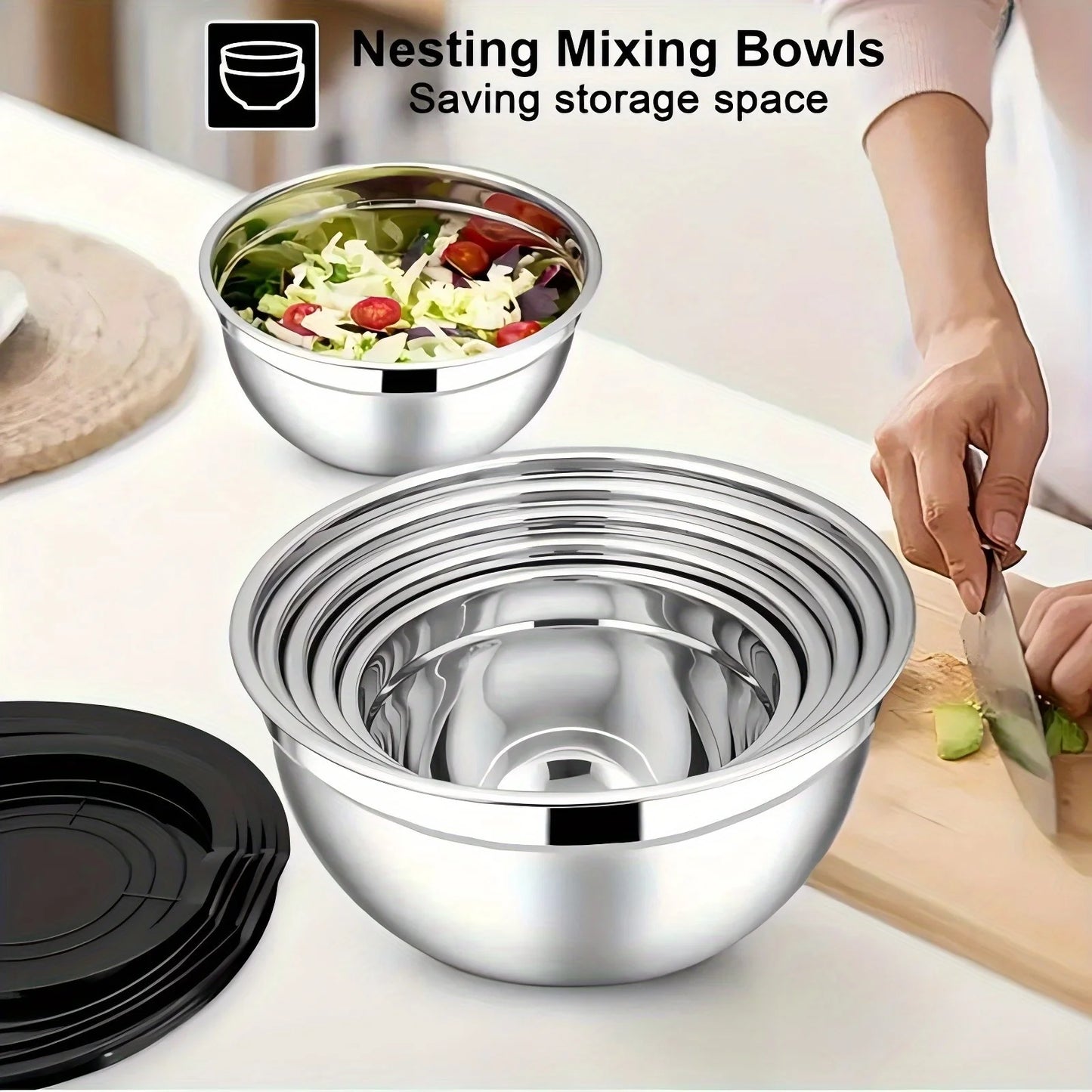 17PCS Stainless Steel Mixing Bowls with Lids & Grater Attachment - Chamberland Homes