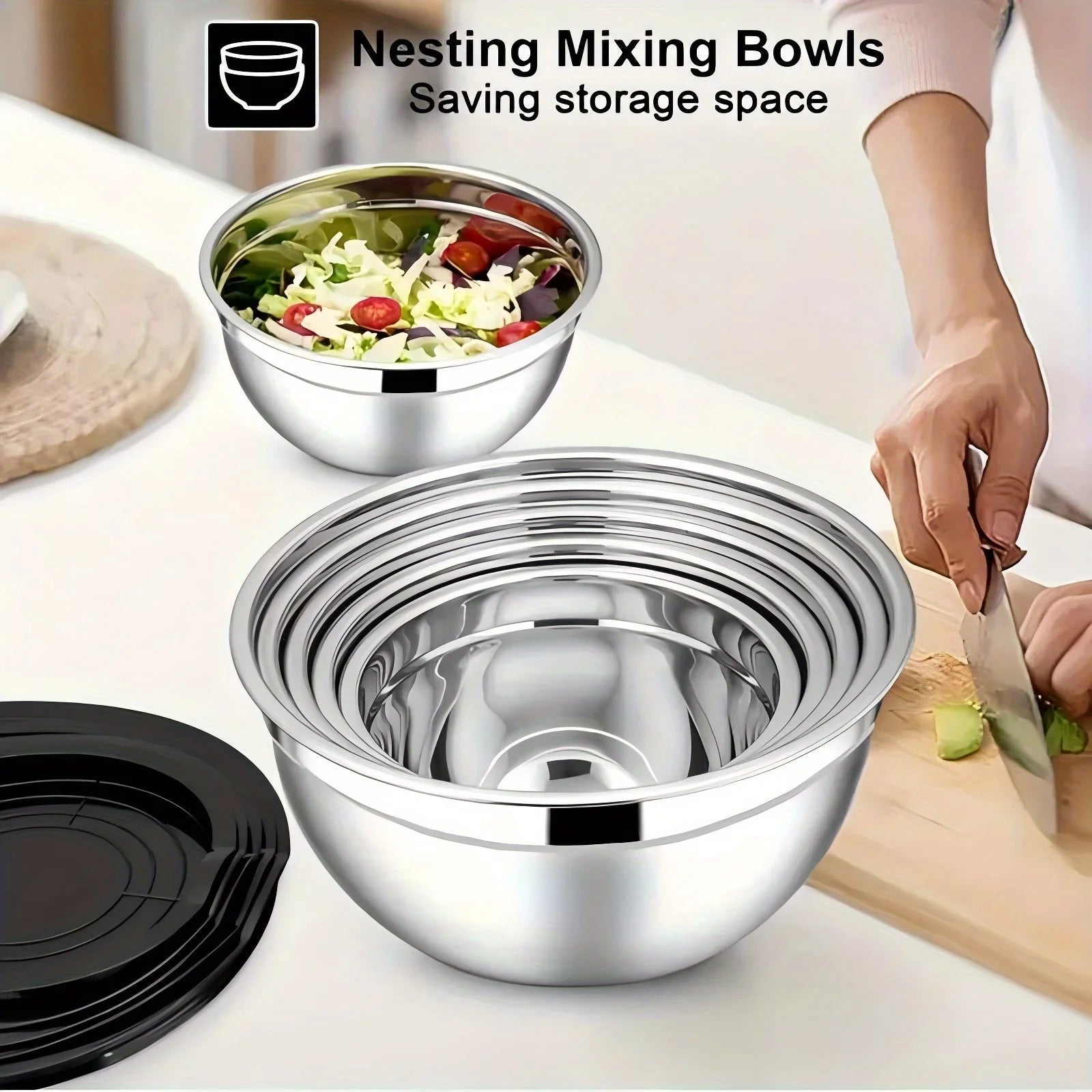 17PCS Stainless Steel Mixing Bowls with Lids & Grater Attachment - Chamberland Homes