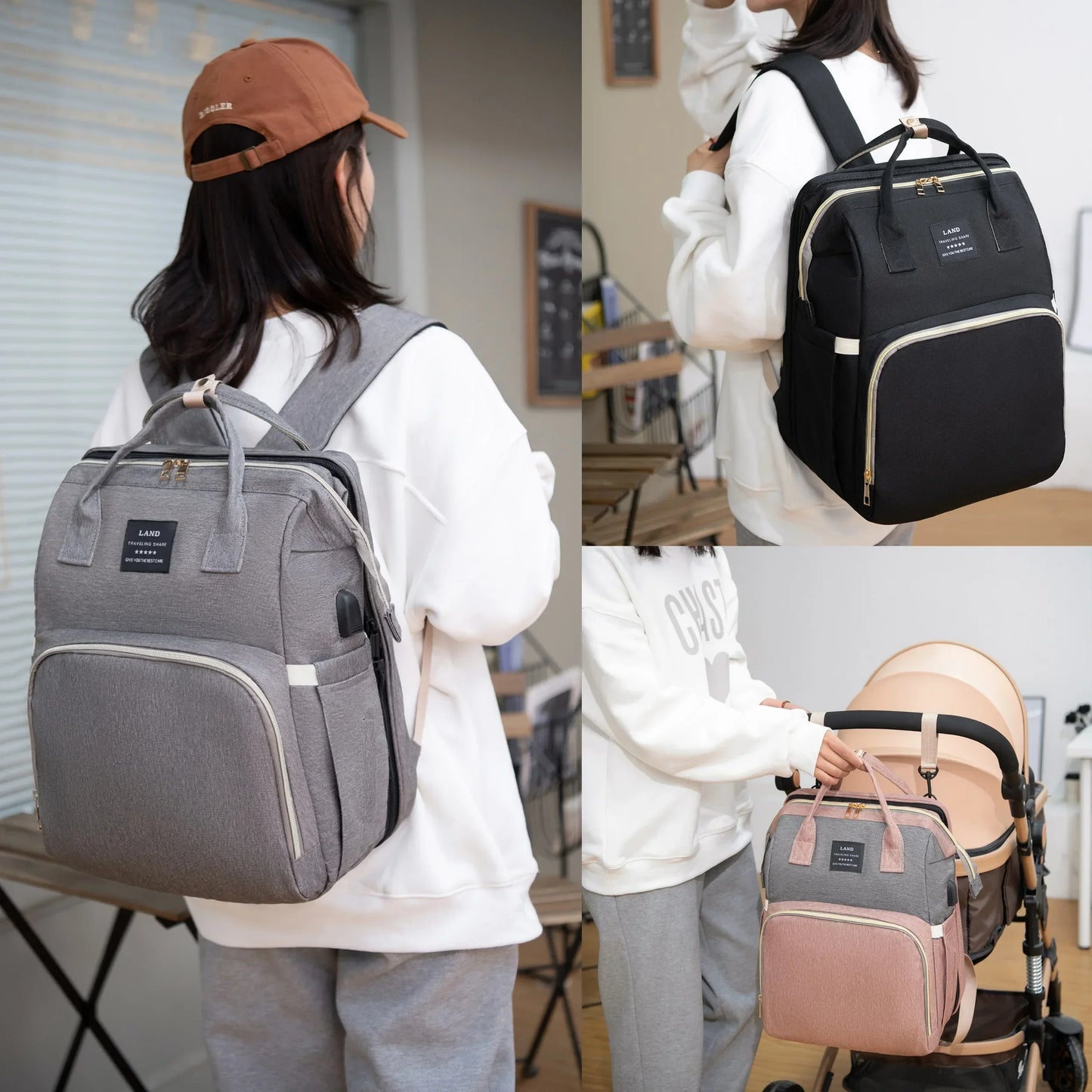 Foldable Portable Mommy Backpack with Crib Bed | Large Diaper Bag