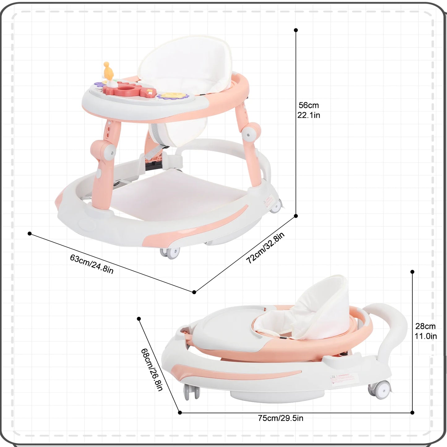 UBRAVOO Foldable Baby Walker | Adjustable Height & Music Toy