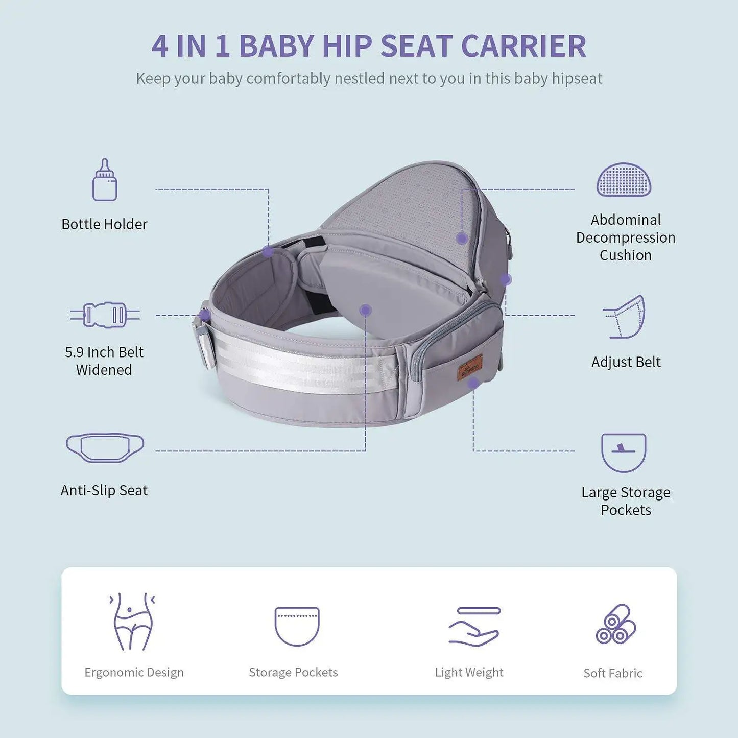 Sunveno Ergonomic Baby Carrier | Infant Hip Seat & Adjustable Stool