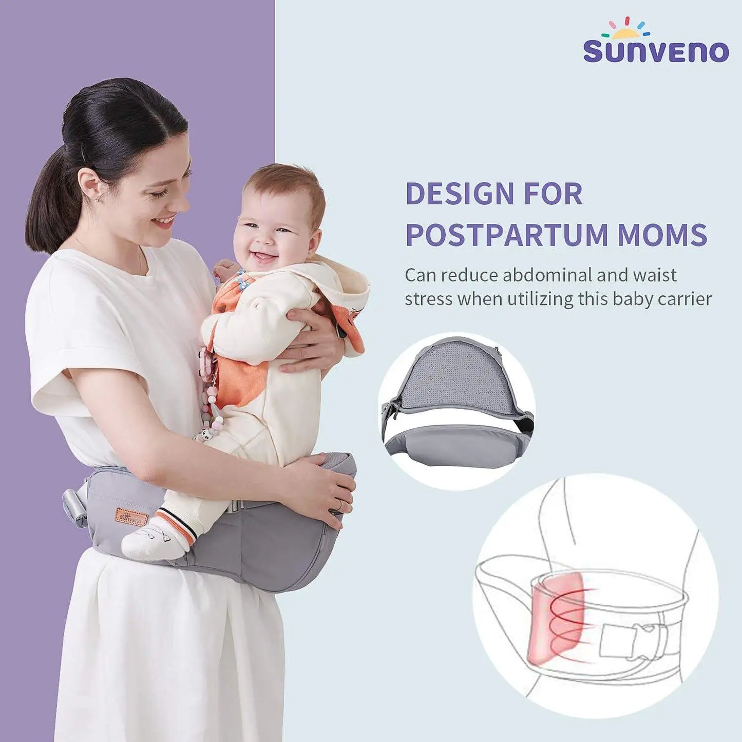 Sunveno Ergonomic Baby Carrier | Infant Hip Seat & Adjustable Stool