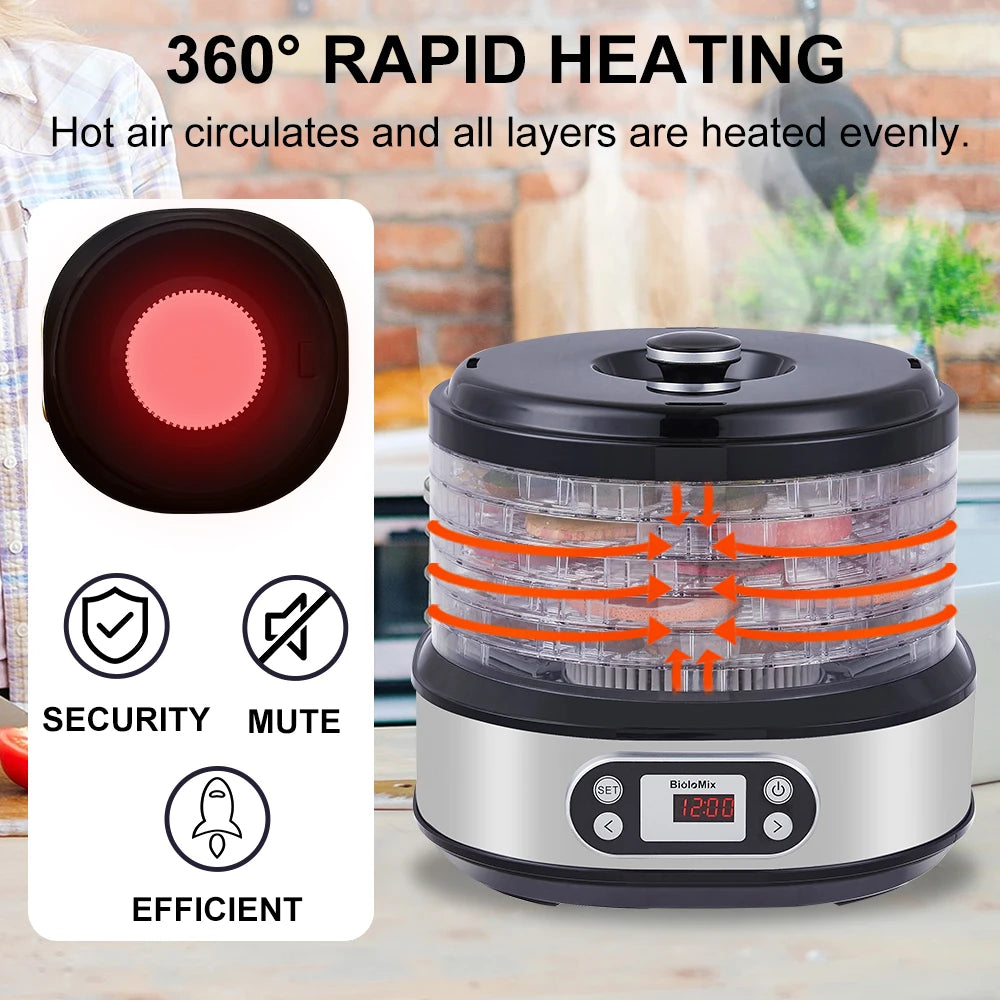 BioloMix 5-Tray Food Dehydrator | BPA-Free Digital Timer & Temperature Control - Chamberland Homes