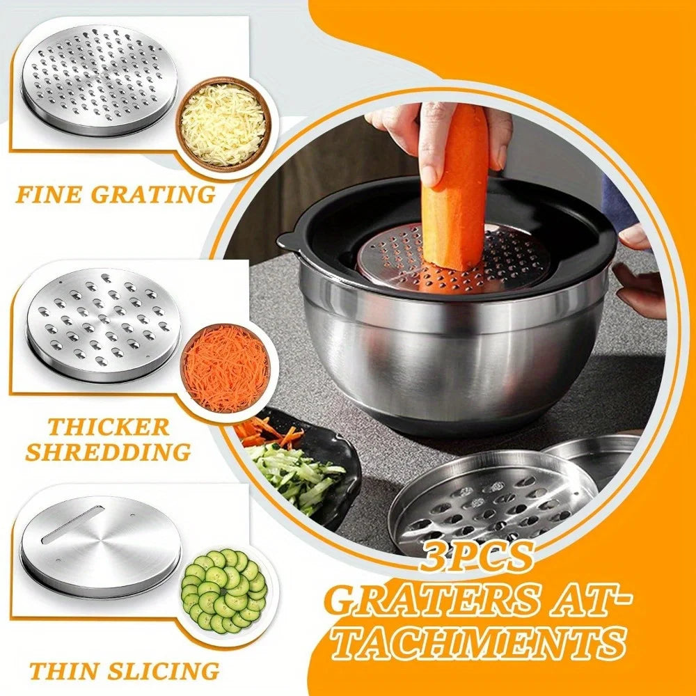 17PCS Stainless Steel Mixing Bowls with Lids & Grater Attachment - Chamberland Homes