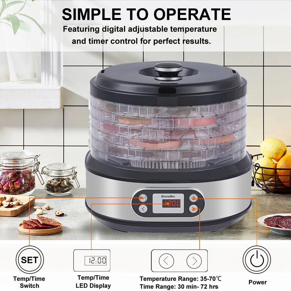 BioloMix 5-Tray Food Dehydrator | BPA-Free Digital Timer & Temperature Control - Chamberland Homes