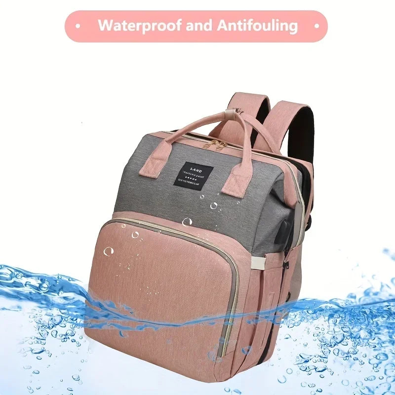 Foldable Portable Mommy Backpack with Crib Bed | Large Diaper Bag