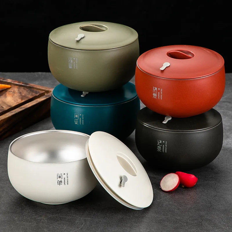 Japanese Style Rice Soup Bowl | Stainless Steel Double Layer - Chamberland Homes