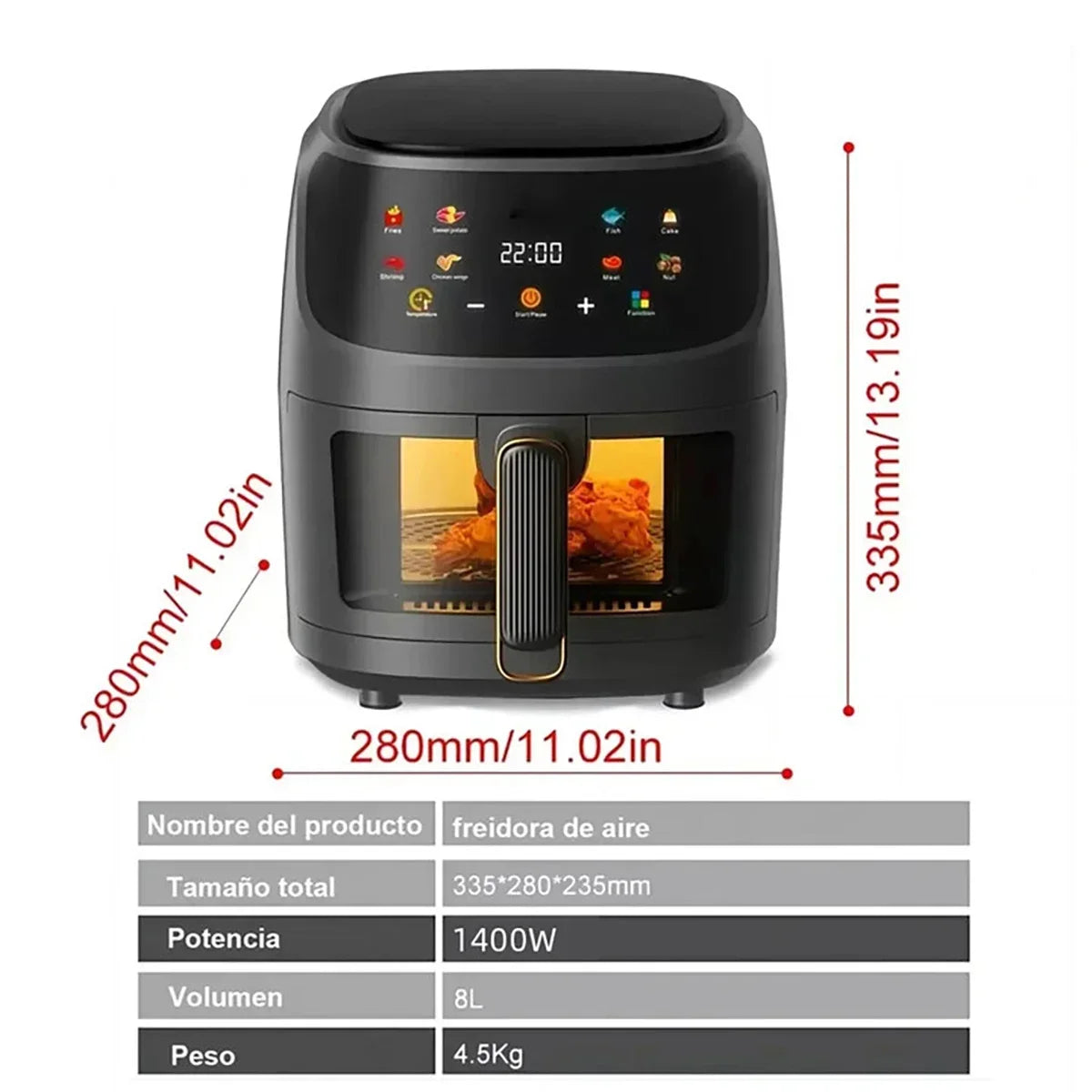 1400W 8L Air Fryer | Oil-Free Smart LED Touch Cooker