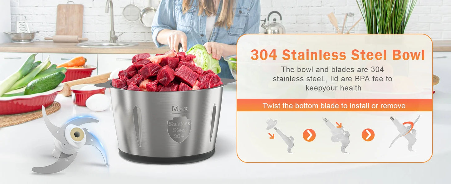 500W Electric Food Processor 2-Speed Meat Grinder & Vegetable Chopper - Chamberland Homes