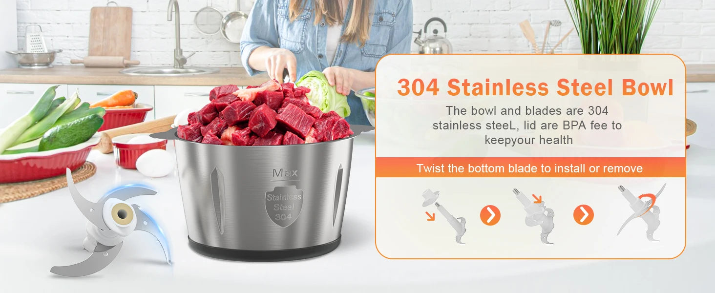 500W Electric Food Processor 2-Speed Meat Grinder & Vegetable Chopper - Chamberland Homes