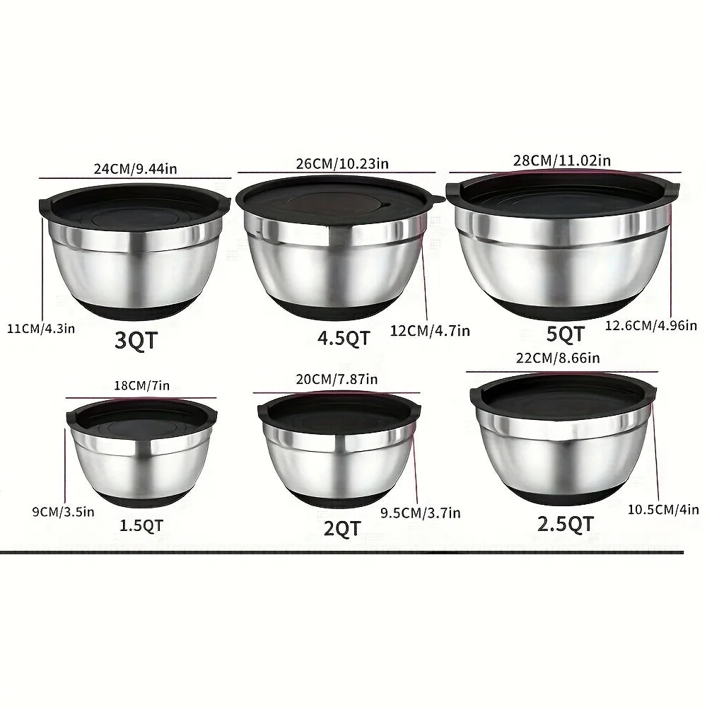 17PCS Stainless Steel Mixing Bowls with Lids & Grater Attachment - Chamberland Homes