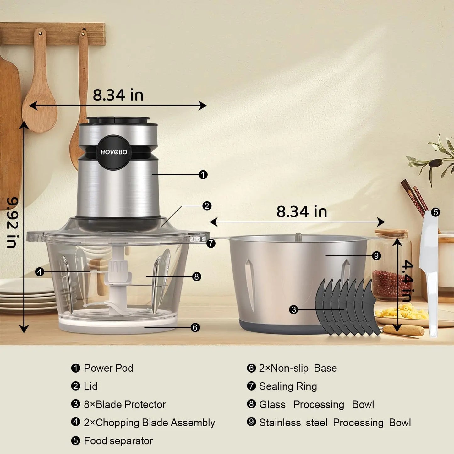 500W Electric Food Processor 2-Speed Meat Grinder & Vegetable Chopper - Chamberland Homes