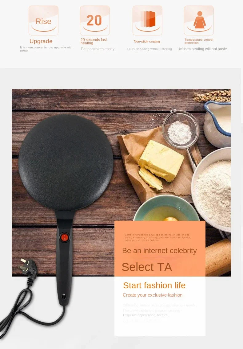 220V Electric Crepe Maker | Non-stick Pancake & Pizza Baking Pan - Chamberland Homes