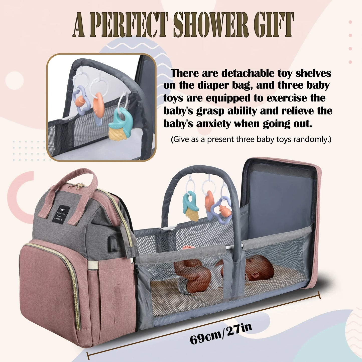 Foldable Portable Mommy Backpack with Crib Bed | Large Diaper Bag
