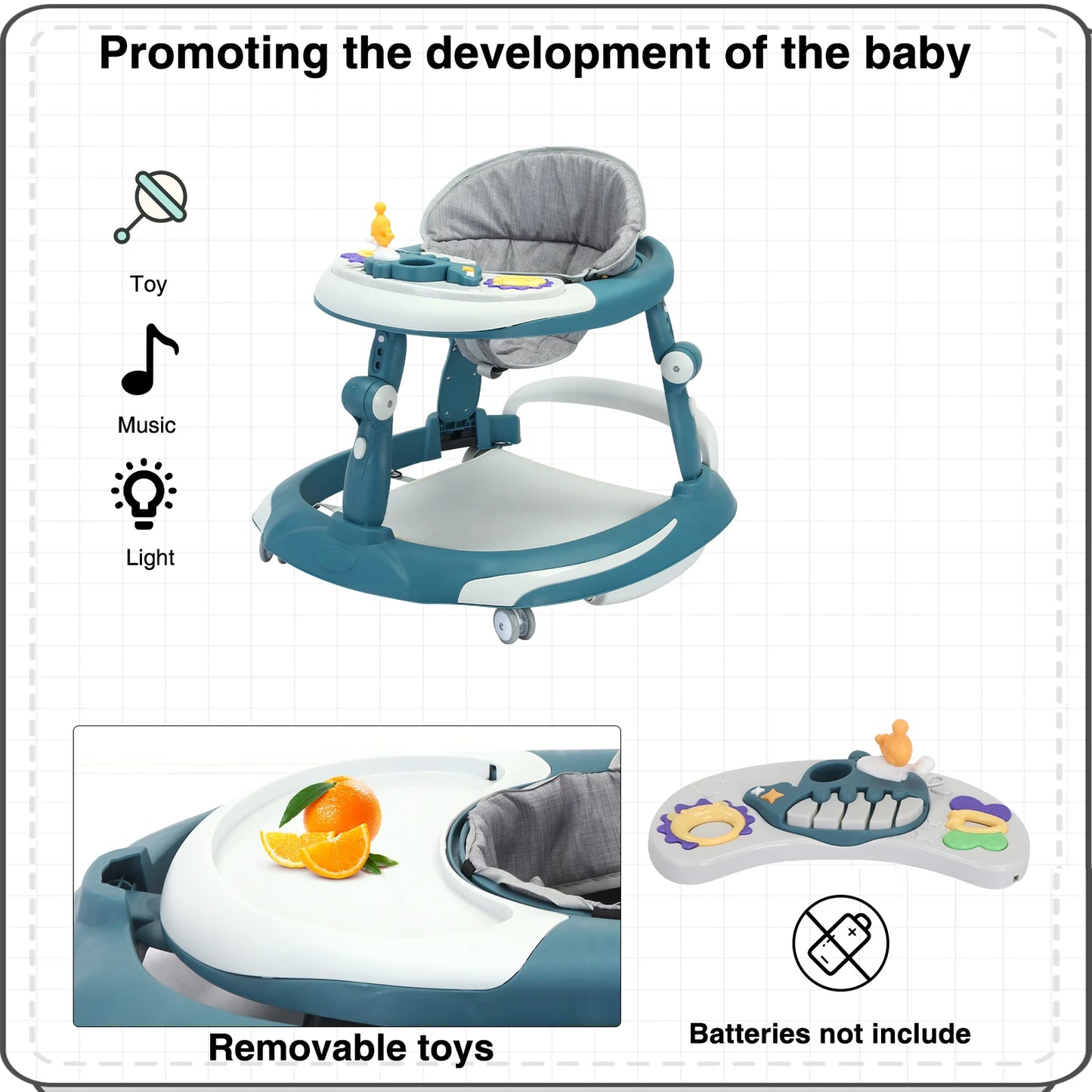 UBRAVOO Foldable Baby Walker | Adjustable Height & Music Toy