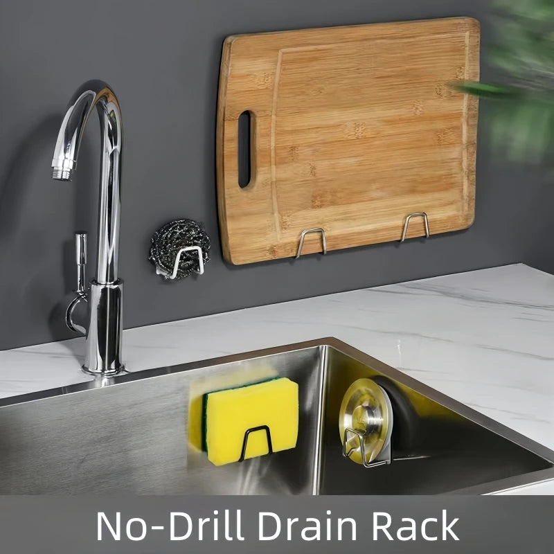 Stainless Steel Storage Hook | Adhesive Cutting Board & Sponge Drainer