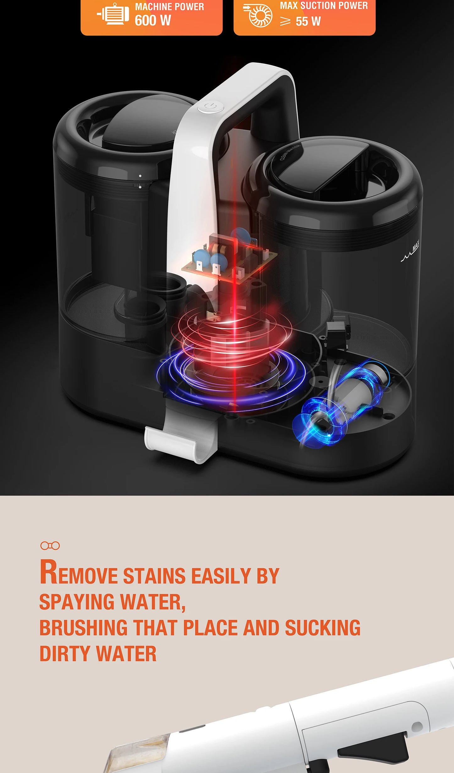 GOOVI Spot Cleaner 600W Handheld Carpet Cleaner | Sofa Curtain Cleaner - Chamberland Homes