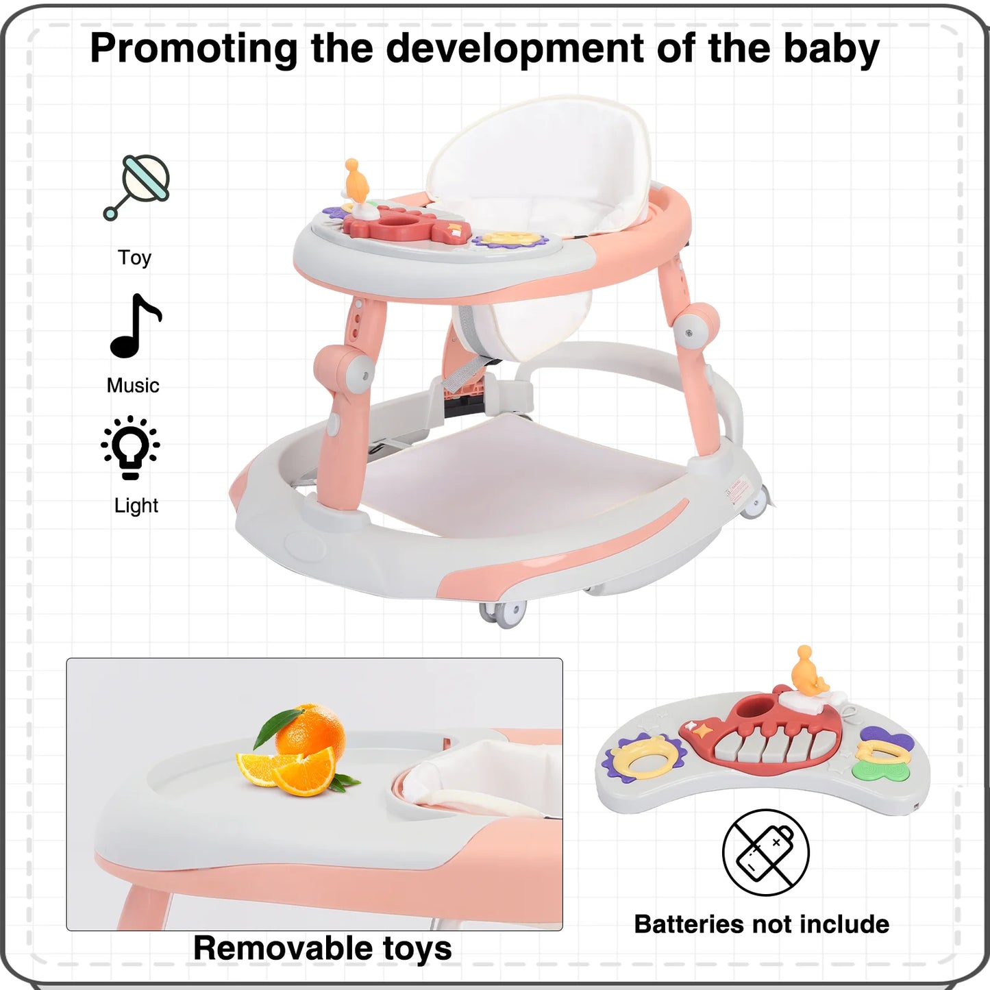 UBRAVOO Foldable Baby Walker | Adjustable Height & Music Toy