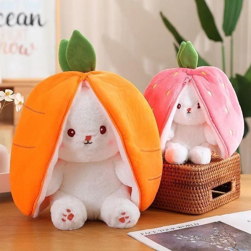 Funny Joy Kawaii Fruit Bunny Plush Toy Cute Carrot Strawberry Turn Into Rabbit Plush Toy Kids Birthday Christmas Gift - CHAMBERLAND HOMES