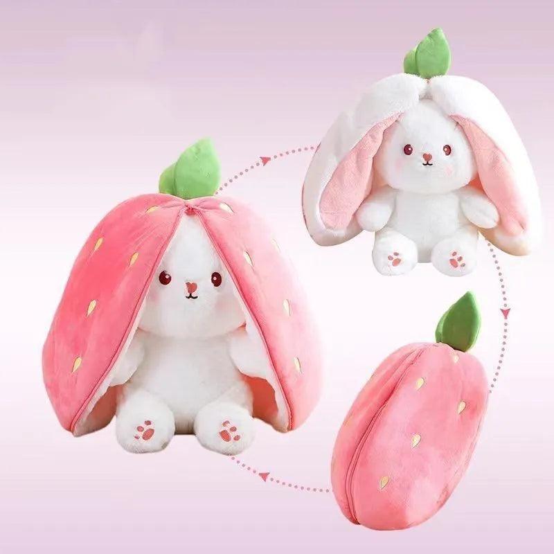 Funny Joy Kawaii Fruit Bunny Plush Toy Cute Carrot Strawberry Turn Into Rabbit Plush Toy Kids Birthday Christmas Gift - CHAMBERLAND HOMES