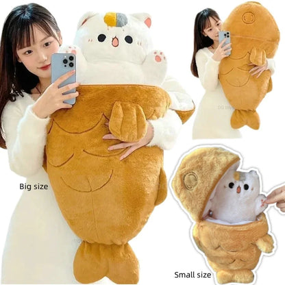 Kawaii Taiyaki Cat Plush Toy – 40/60/80cm Anime Cushion Pillow