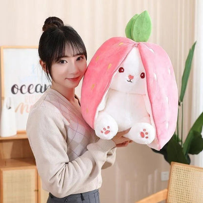 Funny Joy Kawaii Fruit Bunny Plush Toy Cute Carrot Strawberry Turn Into Rabbit Plush Toy Kids Birthday Christmas Gift - CHAMBERLAND HOMES