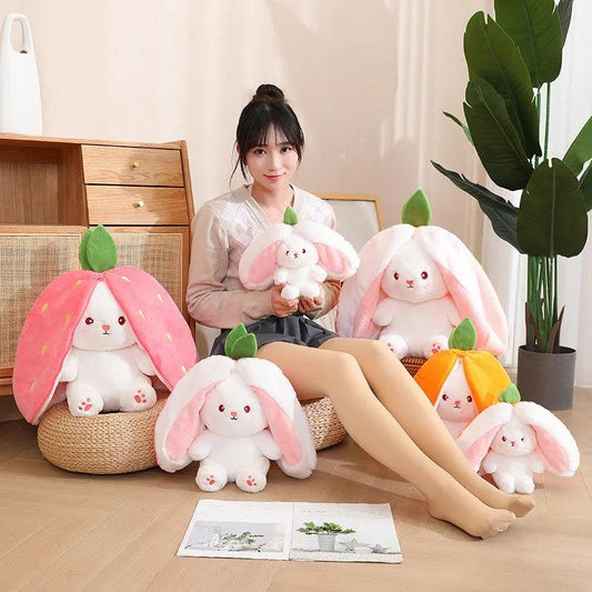 Funny Joy Kawaii Fruit Bunny Plush Toy Cute Carrot Strawberry Turn Into Rabbit Plush Toy Kids Birthday Christmas Gift - CHAMBERLAND HOMES