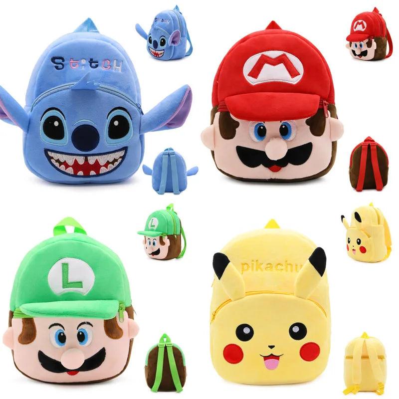 Anime Plush Backpack - Pokémon Pikachu, Lilo & Stitch, Mario Bros, Marvel Super Heroes